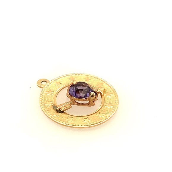 14K Yellow Gold Purple Cubic Zirconia Star Disc Pendant - Picture 2 of 7